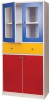 Mavi Kırmızı Camlı Öğretmen Dolabı 80x40x180 cm