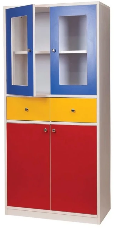 Mavi Kırmızı Camlı Öğretmen Dolabı 80x40x180 cm