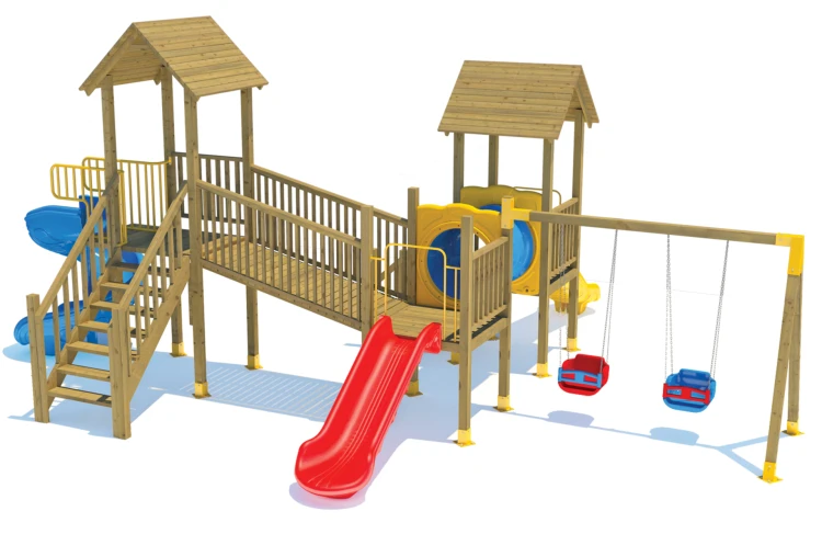 Köprülü Spiral Kaydıraklı Ahşap Oyun Parkı 7 Kişilik
