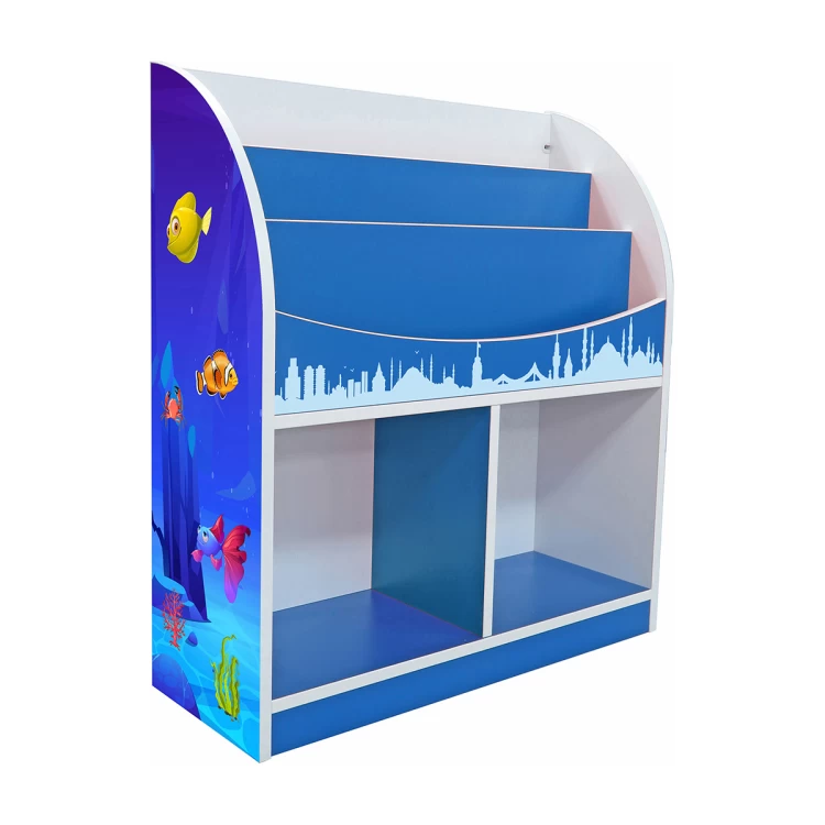 Anaokulu Ahşap Deniz Desenli Kitaplık