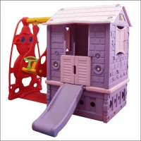 King Kaydıraklı Salıncaklı Oyun evi Pembe