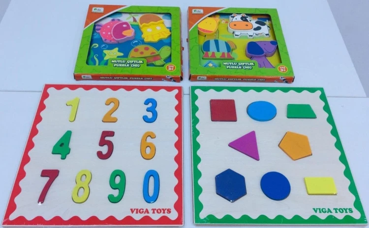 Deniz ve Çiftlik Temalı Ahşap Puzzle Seti 4 Parça