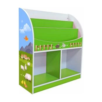 Anaokulu Ahşap Çiftlik Desenli Kitaplık