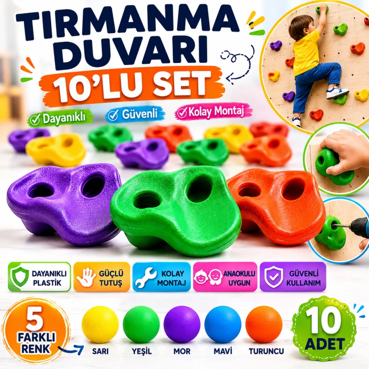 Tırmanma Duvarı Tutamağı Seti 10'lu