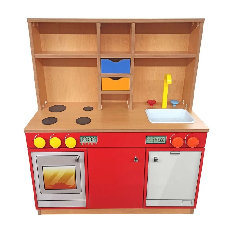 Anaokulu Ahşap Kırmızı Kapaklı Mutfak