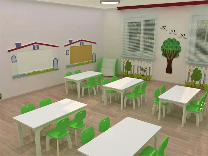 Ev Panolu Anaokulu Sınıf Konsepti Beyaz Yeşil