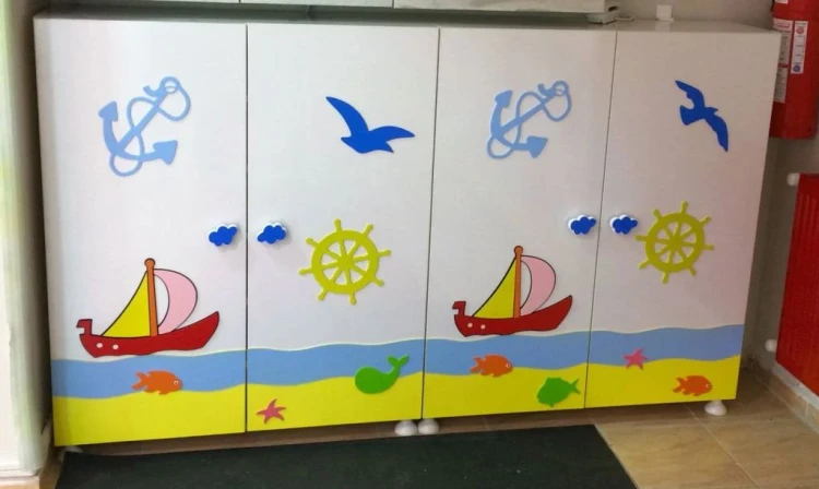Denizci Figürlü Kapaklı Ayakkabılık 120x30x100 cm