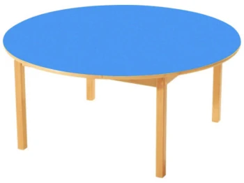 Renkli Tablalı Ahşap Ayaklı Yuvarlak Masa 120 cm