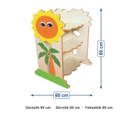 Güneş Figürlü Kitaplık 80x60x80 cm ölçüleri: genişlik 80 cm, derinlik 60 cm, yükseklik 80 cm