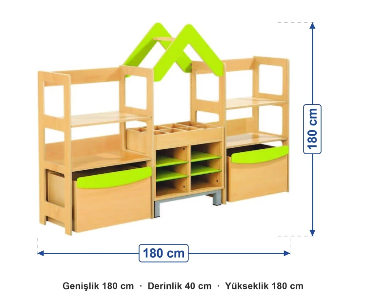 Çatılı Sandıklı Depolama Dolabı 180x40x180 cm ölçüleri: genişlik 180 cm, derinlik 40 cm, yükseklik 180 cm