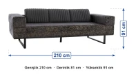 Üçlü Kanepe Suni Deri Metal Ayaklı 210 cm ölçüleri: genişlik 210 cm, derinlik 81 cm, yükseklik 91 cm