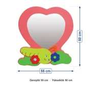 Kalp Aynalı Tırtıl Figürlü Lavabo Aynası 55x50 cm ölçüleri: genişlik 55 cm, yükseklik 50 cm