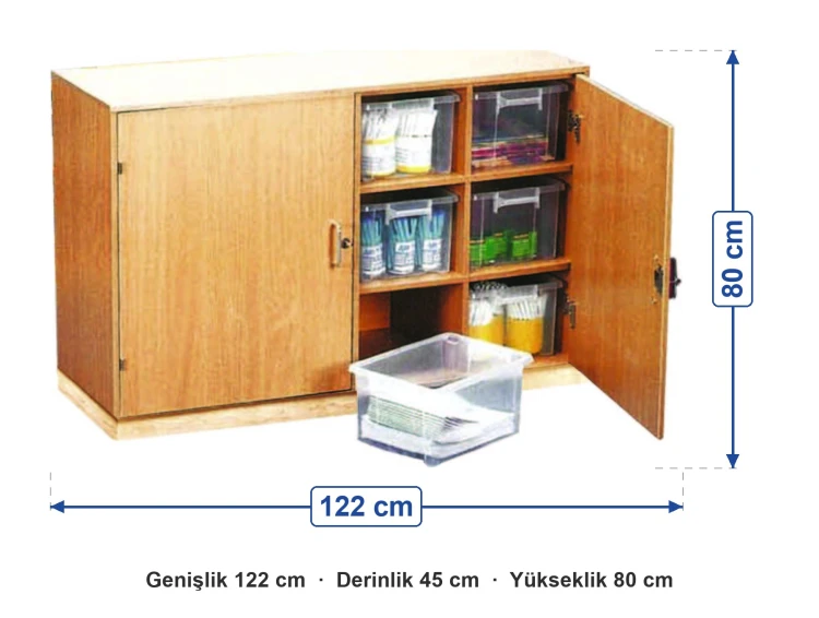 Ahşap Tonlu Kutulu Dolap 122x45x80 cm ölçüleri: genişlik 122 cm, derinlik 45 cm, yükseklik 80 cm