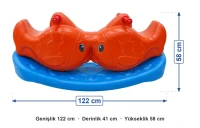 Balık Figürlü Plastik Tahterevalli 122x41x58 cm ölçüleri: genişlik 122 cm, derinlik 41 cm, yükseklik 58 cm