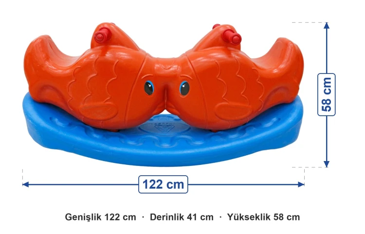 Balık Figürlü Plastik Tahterevalli 122x41x58 cm ölçüleri: genişlik 122 cm, derinlik 41 cm, yükseklik 58 cm