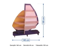 Pastel Yelkenli Kitaplık 140x40x105 cm ölçüleri: genişlik 140 cm, derinlik 40 cm, yükseklik 105 cm