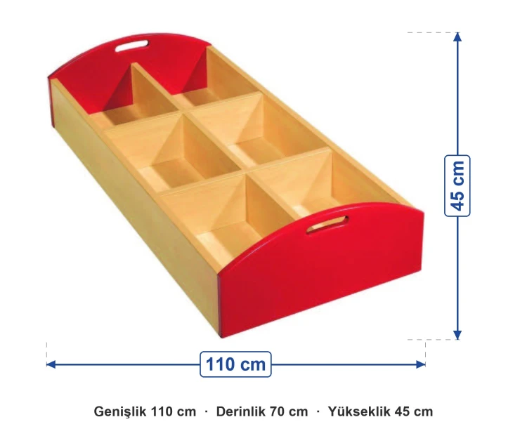 Altı Bölmeli Açık Malzeme Dolabı 110x70x45 cm ölçüleri: genişlik 110 cm, derinlik 70 cm, yükseklik 45 cm