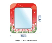 Anaokulu Lale ve Gül Desenli Lavabo Ayna ölçüleri: genişlik 45 cm, yükseklik 40 cm