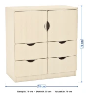 2 Kapaklı 4 Çekmeceli Aytaşı Öğrenci Dolabı ölçüleri: genişlik 70 cm, derinlik 35 cm, yükseklik 76 cm