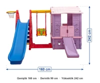 Plastik Büyük Set Ev Pembe ölçüleri: genişlik 160 cm, derinlik 90 cm, yükseklik 242 cm