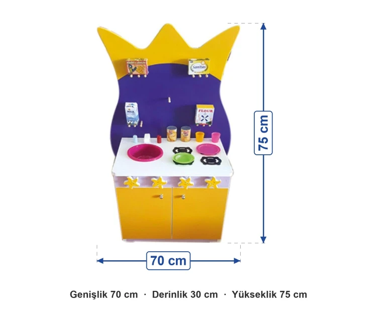 Taç Panolu Figürlü Ahşap Mutfak 70x30x75 cm ölçüleri: genişlik 70 cm, derinlik 30 cm, yükseklik 75 cm