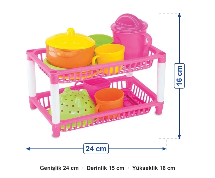 2'li Oyuncak Mutfak Sepeti 13 Parça ölçüleri: genişlik 24 cm, derinlik 15 cm, yükseklik 16 cm