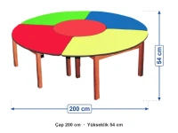 Ahşap Ayaklı Daire Masa Grubu 200 cm ölçüleri: çap 200 cm, yükseklik 54 cm