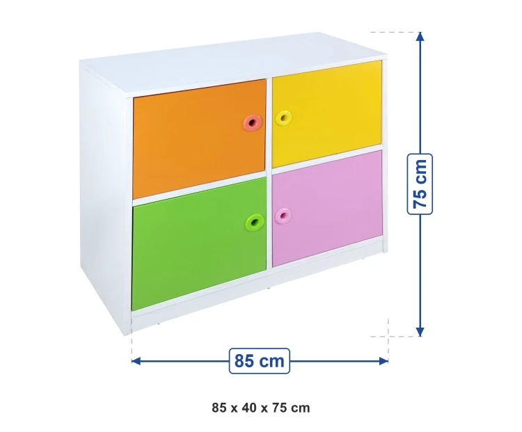 4 Kapaklı Figürlü Dolap 85x40x75 cm ölçüleri: genişlik 85 cm, derinlik 40 cm, yükseklik 75 cm