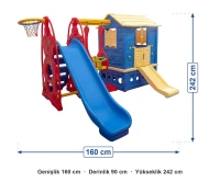 Plastik Büyük Set Ev Mavi ölçüleri: genişlik 160 cm, derinlik 90 cm, yükseklik 242 cm