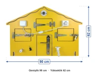 Ahşap Beceri Evi Aktivite Panosu ölçüleri: genişlik 90 cm, yükseklik 62 cm