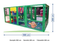 Soft Play Oyun Grubu 500x200xH200 ölçüleri: genişlik 500 cm, derinlik 200 cm, yükseklik 200 cm