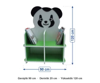 Panda Figürlü Kitaplık 90x25x120 cm ölçüleri: genişlik 90 cm, derinlik 25 cm, yükseklik 120 cm