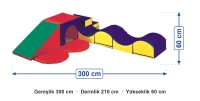 Sünger Oyun Grubu 210x300x60 ölçüleri: genişlik 300 cm, derinlik 210 cm, yükseklik 60 cm