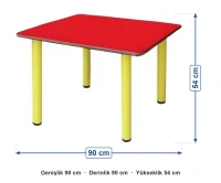 Metal Ayaklı Kare Masa 90x90x54 cm ölçüleri: genişlik 90 cm, derinlik 90 cm, yükseklik 54 cm