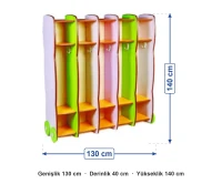 Tekerlekli Vestiyer 5 Bölmeli 130x40x140 cm ölçüleri: genişlik 130 cm, derinlik 40 cm, yükseklik 140 cm