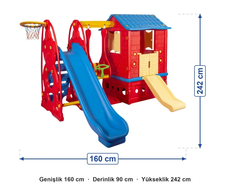 Plastik Büyük Set Ev Kırmızı ölçüleri: genişlik 160 cm, derinlik 90 cm, yükseklik 242 cm