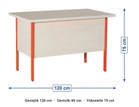 Metal Ayaklı Öğretmen Masası Çekmeceli 120x60x75 cm ölçüleri: genişlik 120 cm, derinlik 60 cm, yükseklik 75 cm
