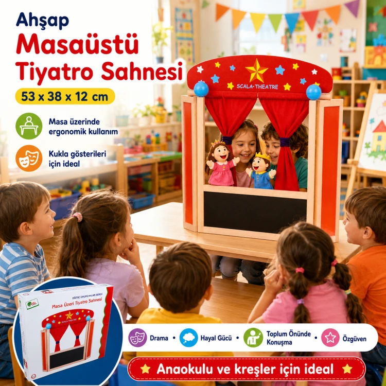 Masa Üzeri Ahşap Tiyatro Sahnesi 53x38x12 cm - görsel 2