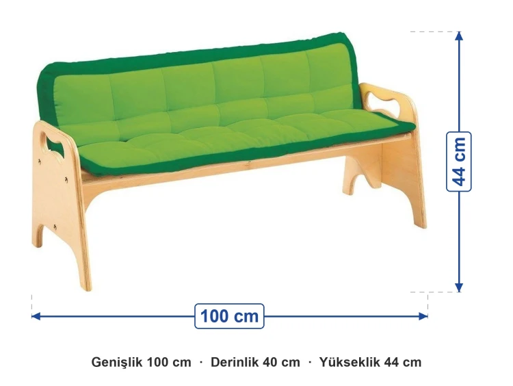 Minderli Sırtlıklı Kontra Kanepe 100x40x44 cm ölçüleri: genişlik 100 cm, derinlik 40 cm, yükseklik 44 cm