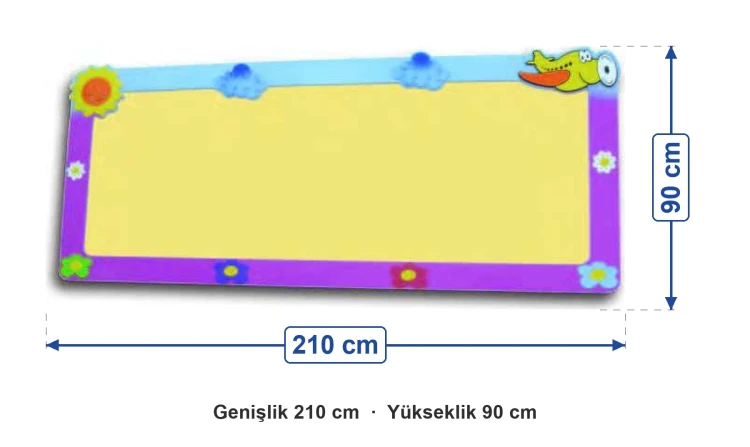 Uçak Figürlü Mantar Pano 210x90 cm ölçüleri: genişlik 210 cm, yükseklik 90 cm