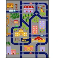 Gri Küçük Kasaba Desenli Anaokulu Sınıf  Halısı 140*190 cm