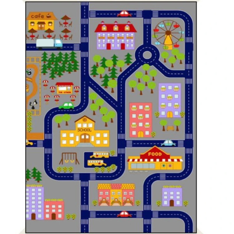 Gri Küçük Kasaba Desenli Anaokulu Sınıf  Halısı 140*190 cm