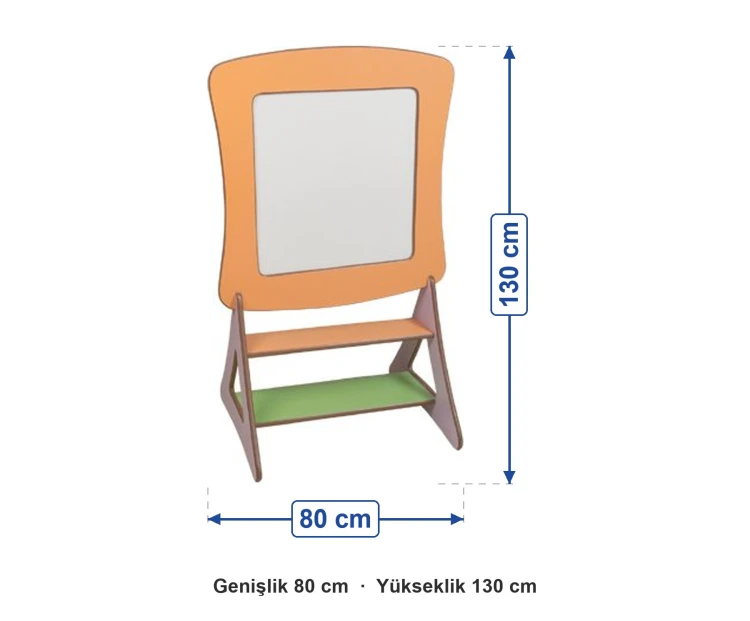Ayaklı Beyaz Yazı Tahtası 80x130 cm ölçüleri: genişlik 80 cm, yükseklik 130 cm