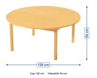Naturel Ahşap Daire Masa 120 cm ölçüleri: çap 120 cm, yükseklik 54 cm