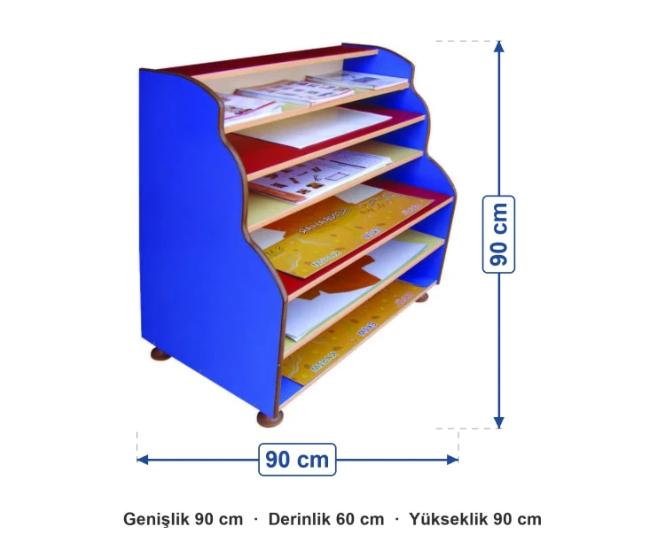 Basamaklı Fon Kartonu Dolabı 90x60x90 cm ölçüleri: genişlik 90 cm, derinlik 60 cm, yükseklik 90 cm