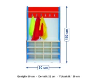 Askılı ve Gözlü Portmanto 90x32x150 cm ölçüleri: genişlik 90 cm, derinlik 32 cm, yükseklik 150 cm