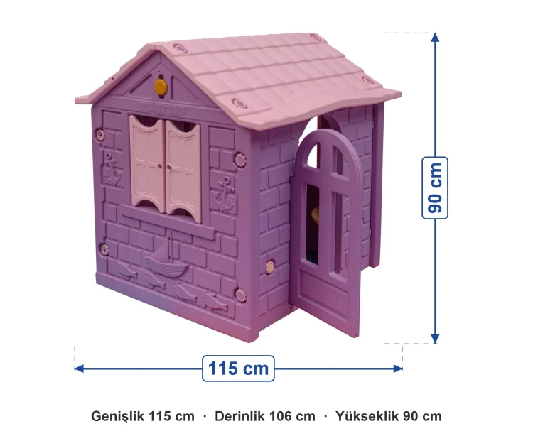 Plastik Tek Kapılı Ev Pembe ölçüleri: genişlik 115 cm, derinlik 106 cm, yükseklik 90 cm