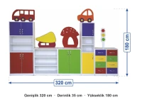 Trafik Figürlü Dolap Seti 320x35x180 cm ölçüleri: genişlik 320 cm, derinlik 35 cm, yükseklik 180 cm