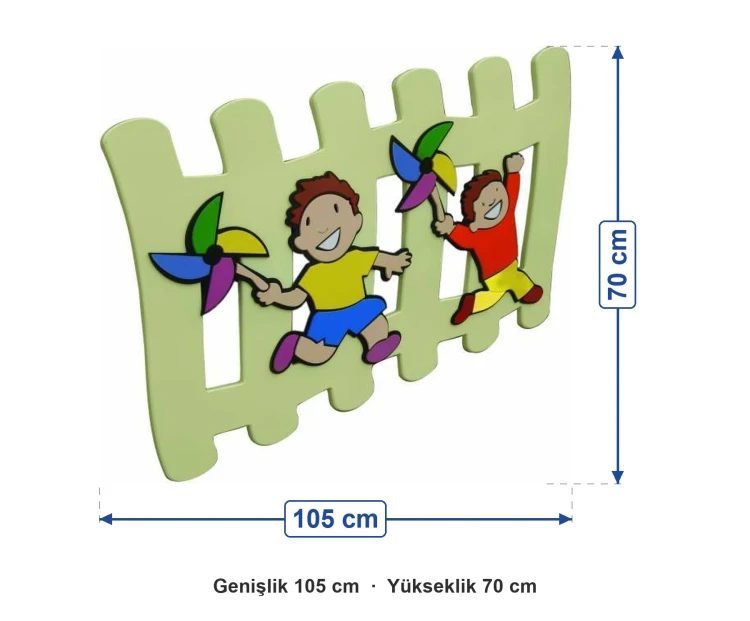 Çocuk Figürlü Ahşap Çit 105x70 cm ölçüleri: genişlik 105 cm, yükseklik 70 cm