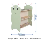 Tırtıl Kitaplık 100x48x100 cm ölçüleri: genişlik 100 cm, derinlik 48 cm, yükseklik 100 cm